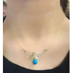 Tropfen Türkisstein mit Diamant Flügel des Friedens Kette Tropfen Türkisstein mit Diamant Flügel des Friedens Kette