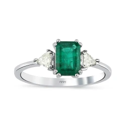 Baguette-Smaragd mit dreieckigem Diamant-Ring