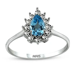 Goldring mit Tropfenförmigem Blauem Topas