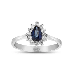 0,64 Karat Diamant Tropfenförmiger Saphir-Ring