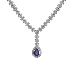 Diamant Tropfen Saphir Collier