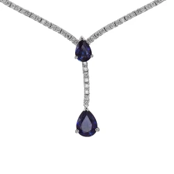 Diamant Tropfen Saphir Collier