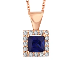 Saphir Prinzess-Schliff Gold Halskette