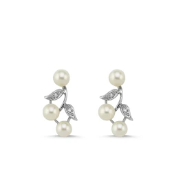 Perlen-Diamant Blatt Ohrring