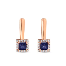Diamant Prinzess-Schliff Saphir Ohrringe