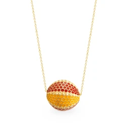 Gelb-Rot Emaille Habbe Gold Halskette