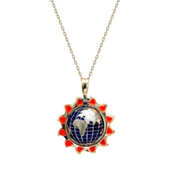 Emaille Gold Weltkugel Halskette