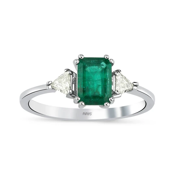 Baguette-Smaragd mit dreieckigem Diamant-Ring