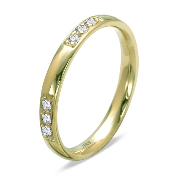 3-Steine Diamant Gold Ehering Gewölbt Damenmodell