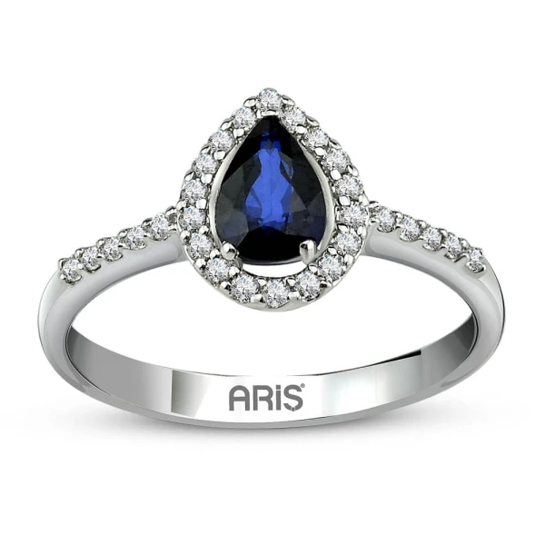 0.56 Karat Diamant Tropfenförmiger Saphir-Ring