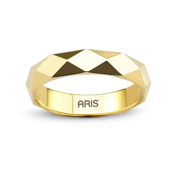 Gelbgold Pyramidenmuster Moderner Ehering mit Diamanten Herren Modell