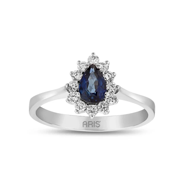 0,64 Karat Diamant Tropfenförmiger Saphir-Ring