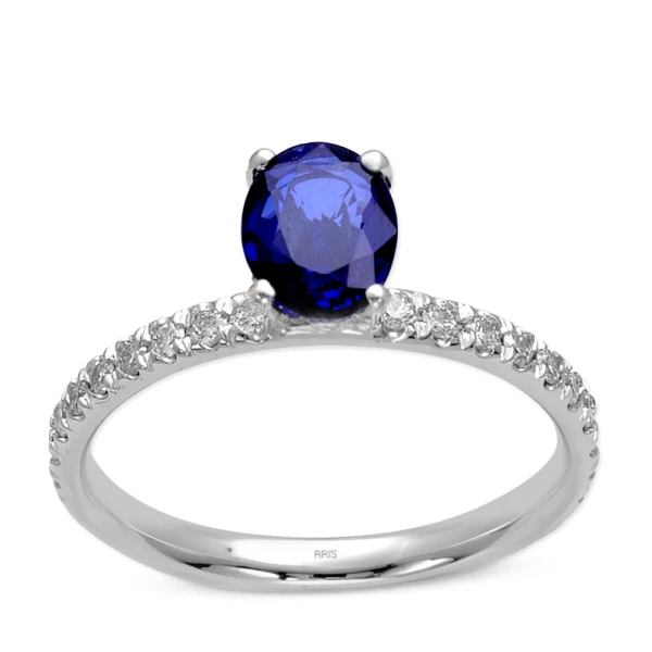 14 Karat Gold Ehering im Stil mit Saphir und Diamanten