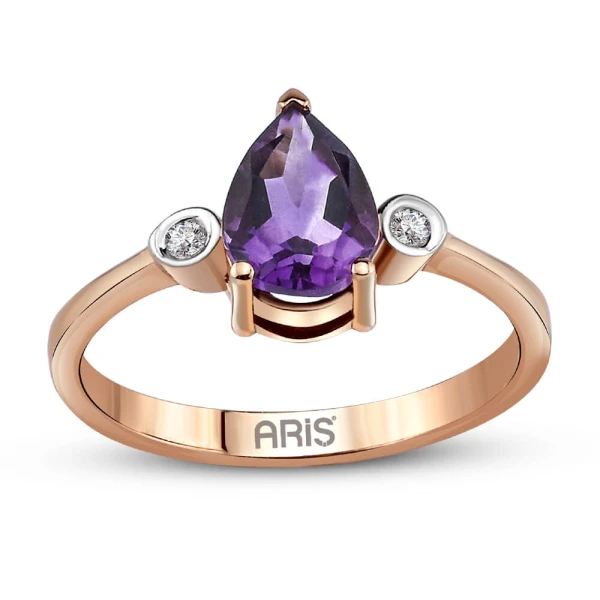 Tropfenförmiger Amethyst Diamant Ring