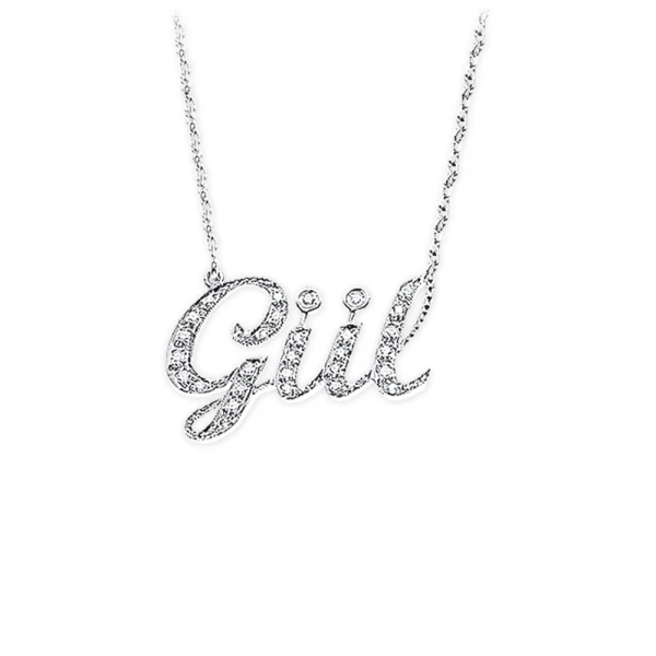 14 Karat Weißgold Namenskette mit Diamant