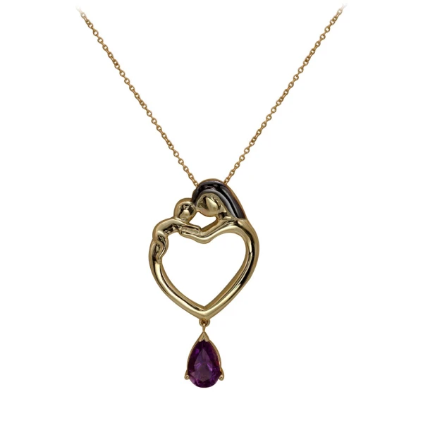 Mutter-Kind Gold Tropfen Amethyst Kette