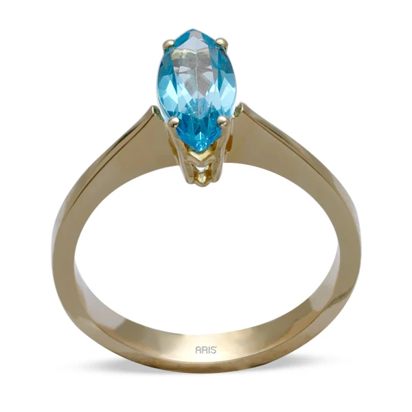 Goldring mit Markisenschliff Blauem Topas