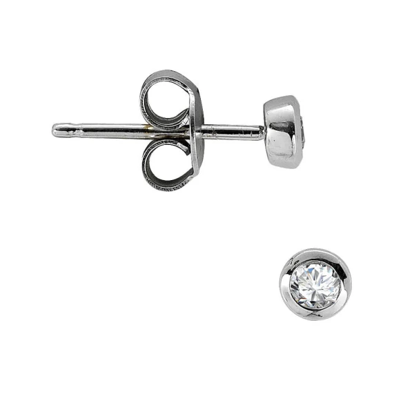 0,05 Ct. Diamant Solitärring Silber Herren Ohrring (Einzelpreis)