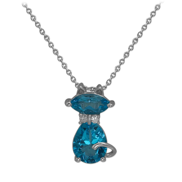Blue Topaz Kedi Pırlanta Kolye