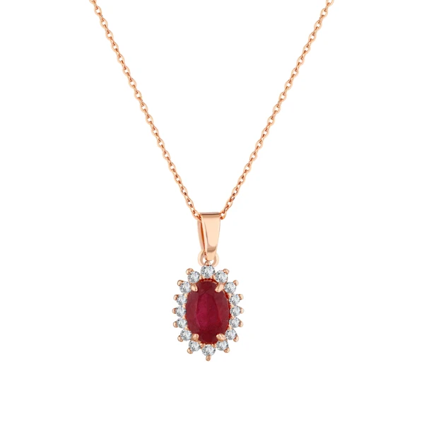 Ovaler Rubin Diamant Halskette