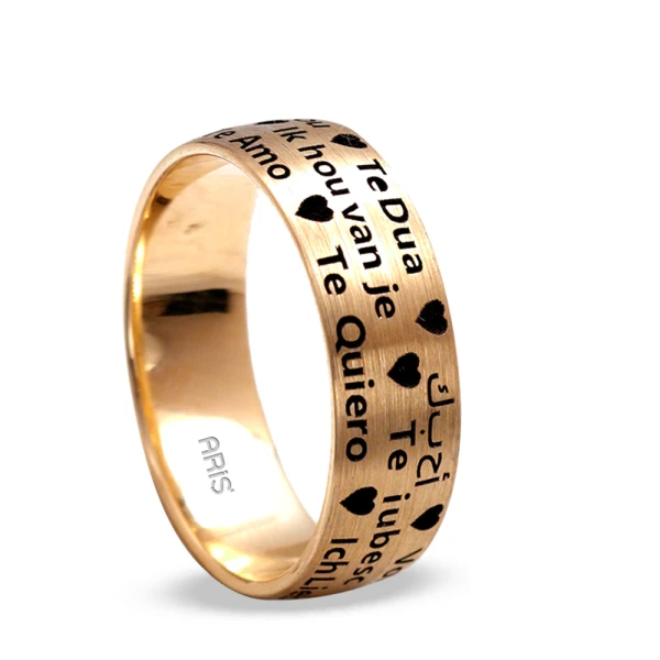 14 Sprachen „Ich liebe dich“ Gold Ehering Damenmodell