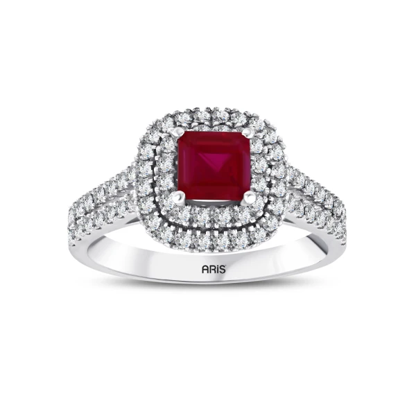 Prinzessschliff Rubin-Diamantring
