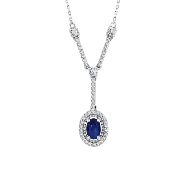 Ovaler Saphir Diamant Halskette