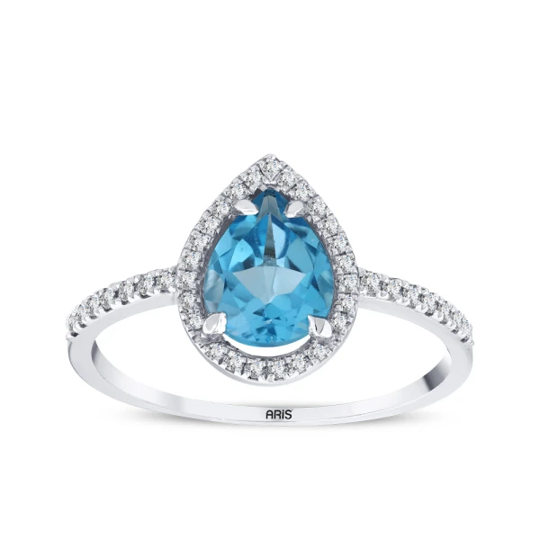 Blauer Topas Tropfenschliff Diamantring
