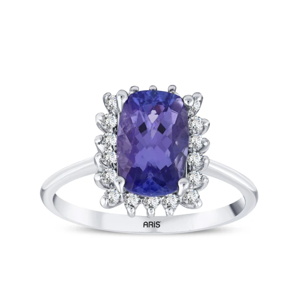 Smaragdschliff Tansanit-Diamantring