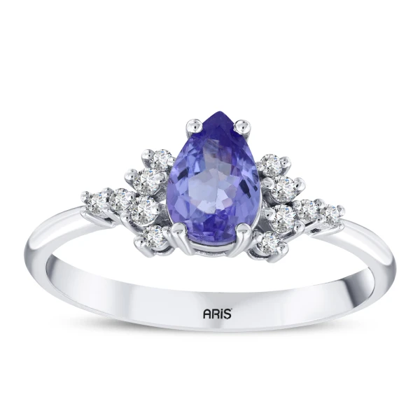 Tropfenschliff Tansanit-Diamantring
