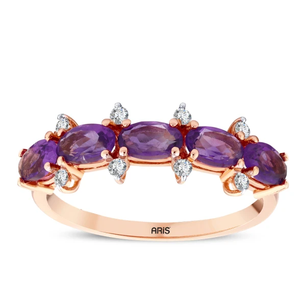 Ovaler Amethyst-Diamant-Halbmemory-Ring