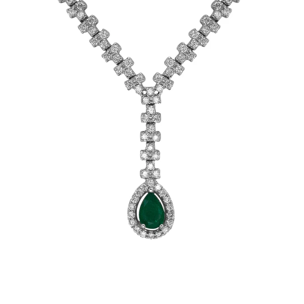 Diamant Tropfen Smaragd Collier