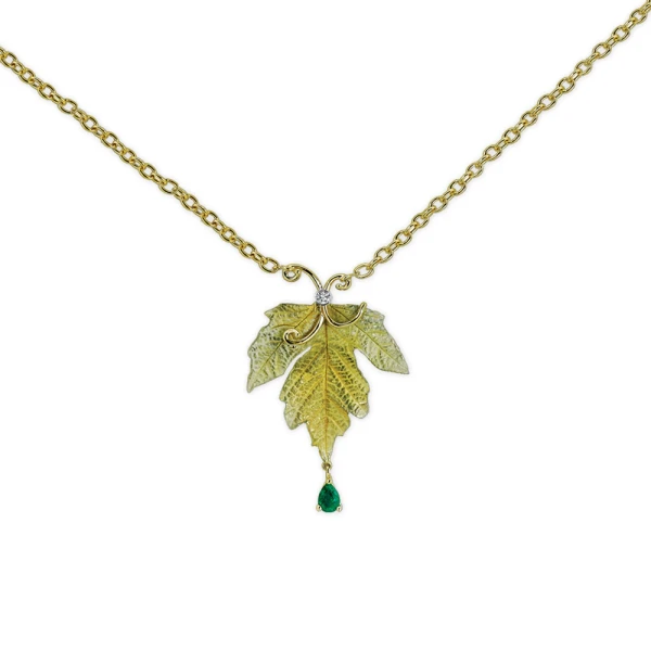 Diamant Smaragd Ahornblatt Halskette