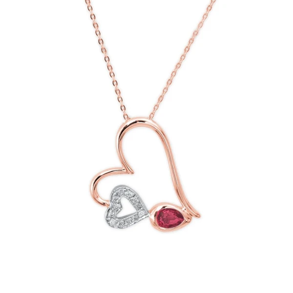 Diamant Rubin Herzanhänger Kette
