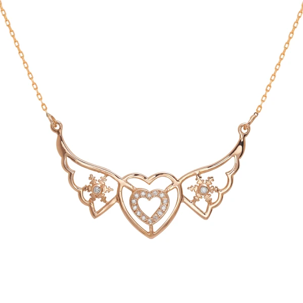 Diamant Geflügeltes Herz mit Schneeflocke Kette