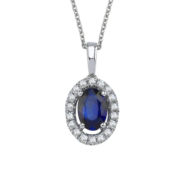Diamant Ovaler Saphir Halskette