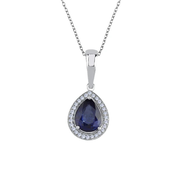 Diamant Tropfen Saphir Halskette