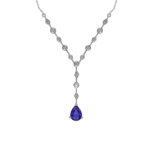 Diamant Tropfen Saphir Kette