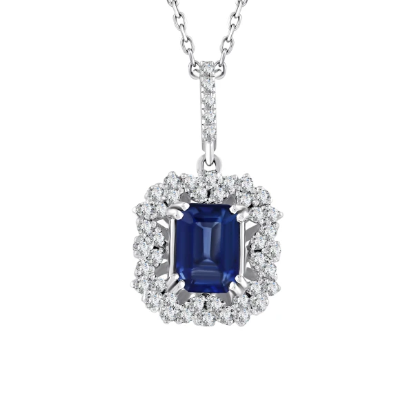 1,50 Karat Smaragdschliff Saphir-Kette