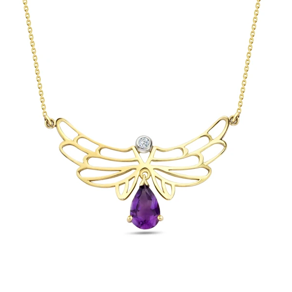 Diamant Amethyst Engelsflügel Kette – Flügel der Weisheit