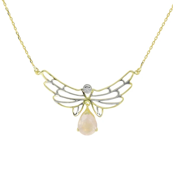 Tropfen-Quarzstein und Diamant Flügel des Friedens Kette