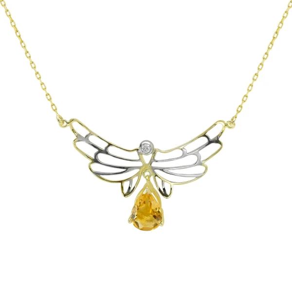 Citrinstein und Diamant Flügel der Liebe Kette
