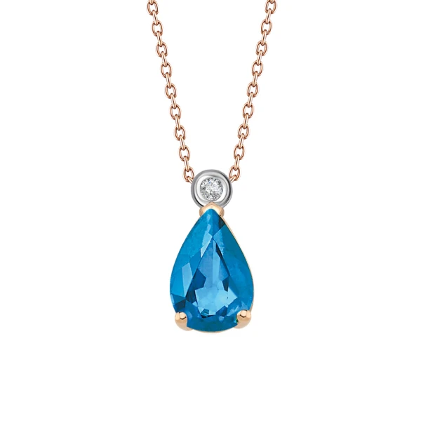 Diamant Tropfen Blauer Topas Kette