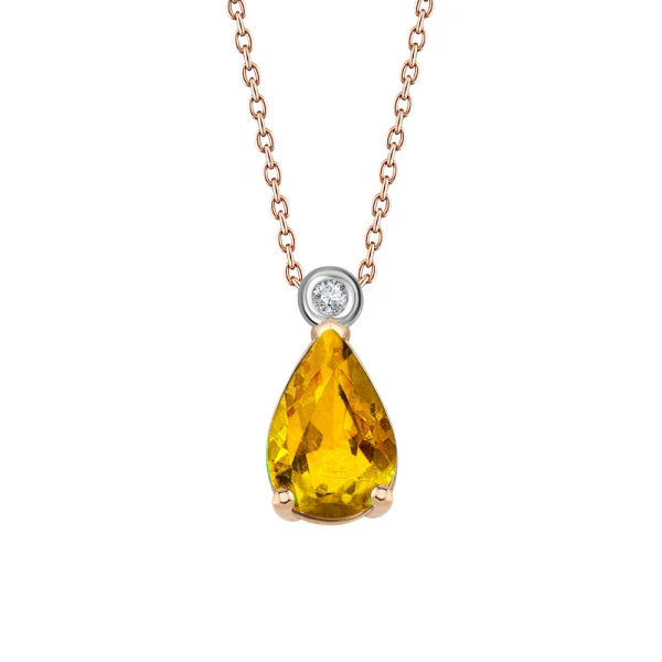 Diamant Tropfen Citrin Kette