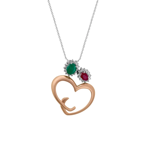 Diamant Herz mit bunten Steinen Kette