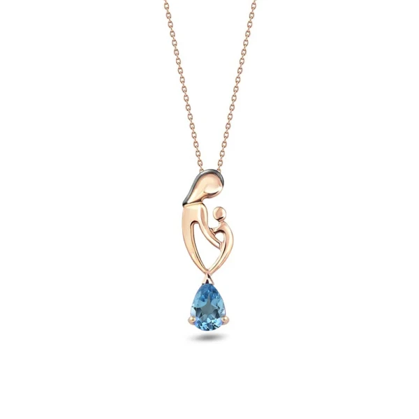 Blautopas Mutter-Kind Gold Halskette