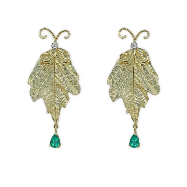 Diamant Smaragd Blatt Ohrring