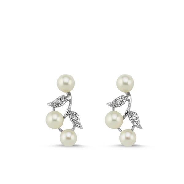 Perlen-Diamant Blatt Ohrring