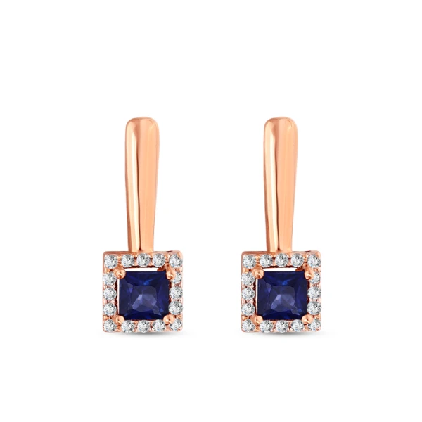 Diamant Prinzess-Schliff Saphir Ohrringe
