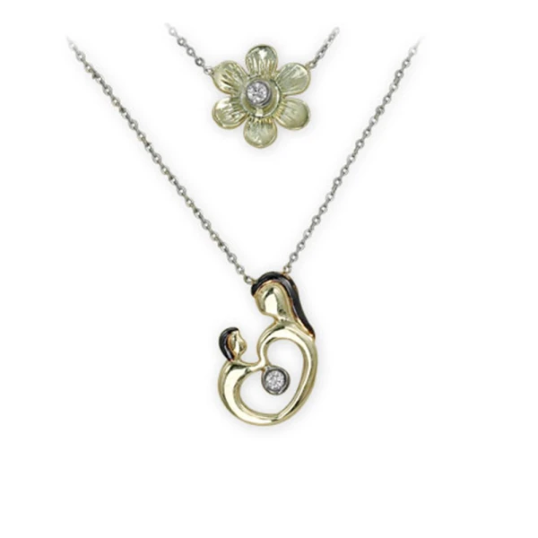 Diamant Mutter-Kind Kleeblatt Halskette